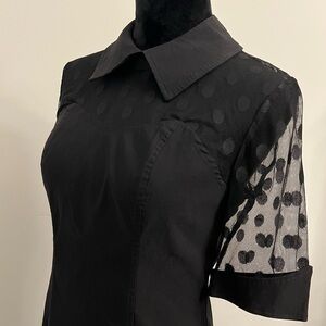 NWT Black Dress with Sheer Polka Dot Neckline & Sleeves - M